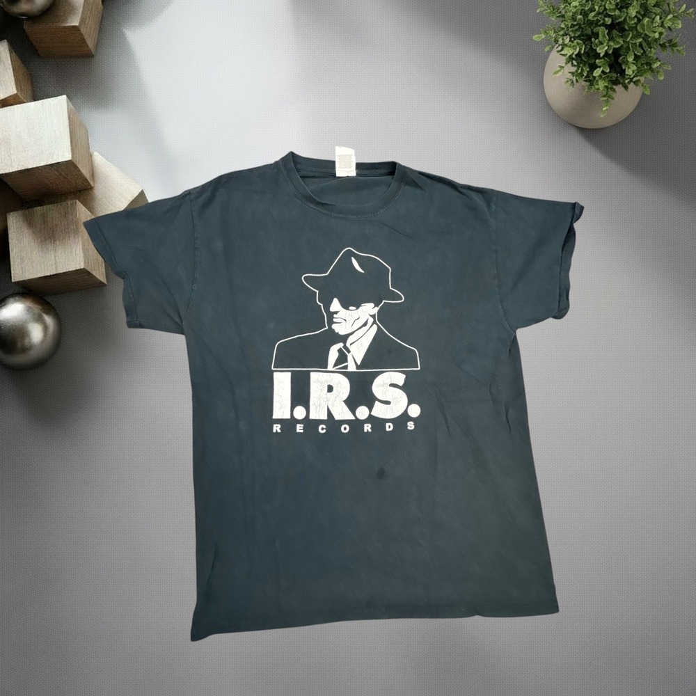 Vintage 90s IRS Records Graphic T-Shirt Black XL Boxy Skater Streetwear